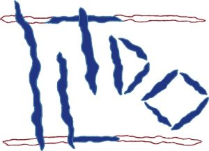 I LET the DOGS out logo. Image is scratch marks in the shape of the letters I L T D and O using business colors which are dark blue, light blue, red, and white.