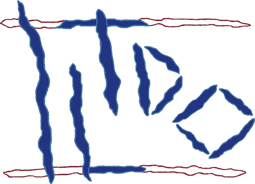 I LET the DOGS out logo. Image is scratch marks in the shape of the letters I L T D and O using business colors which are dark blue, light blue, red, and white.