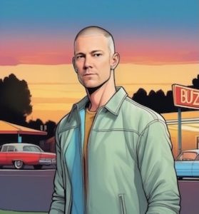 Cartoon picture of Chris Mann