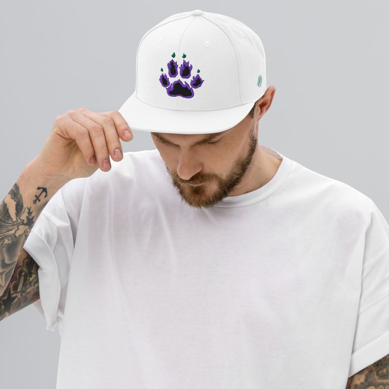 I let the dogs out hat with purple and green dog paw